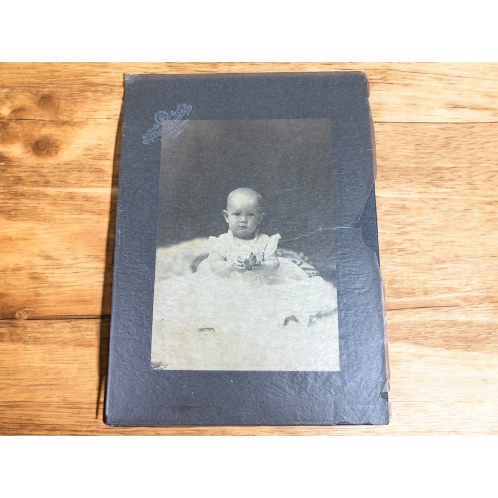 Vintage Cabinet Card Of 10 Month Old Baby Girl Wearing A Beautiful Long Dress